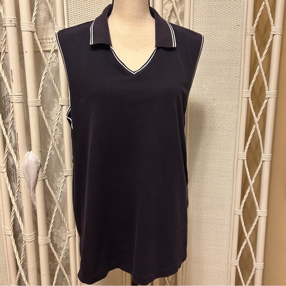 Lands' End Top Sleeveless Polo Collared Navy Blue White Trim Women's Plus 3X - Picture 3 of 13